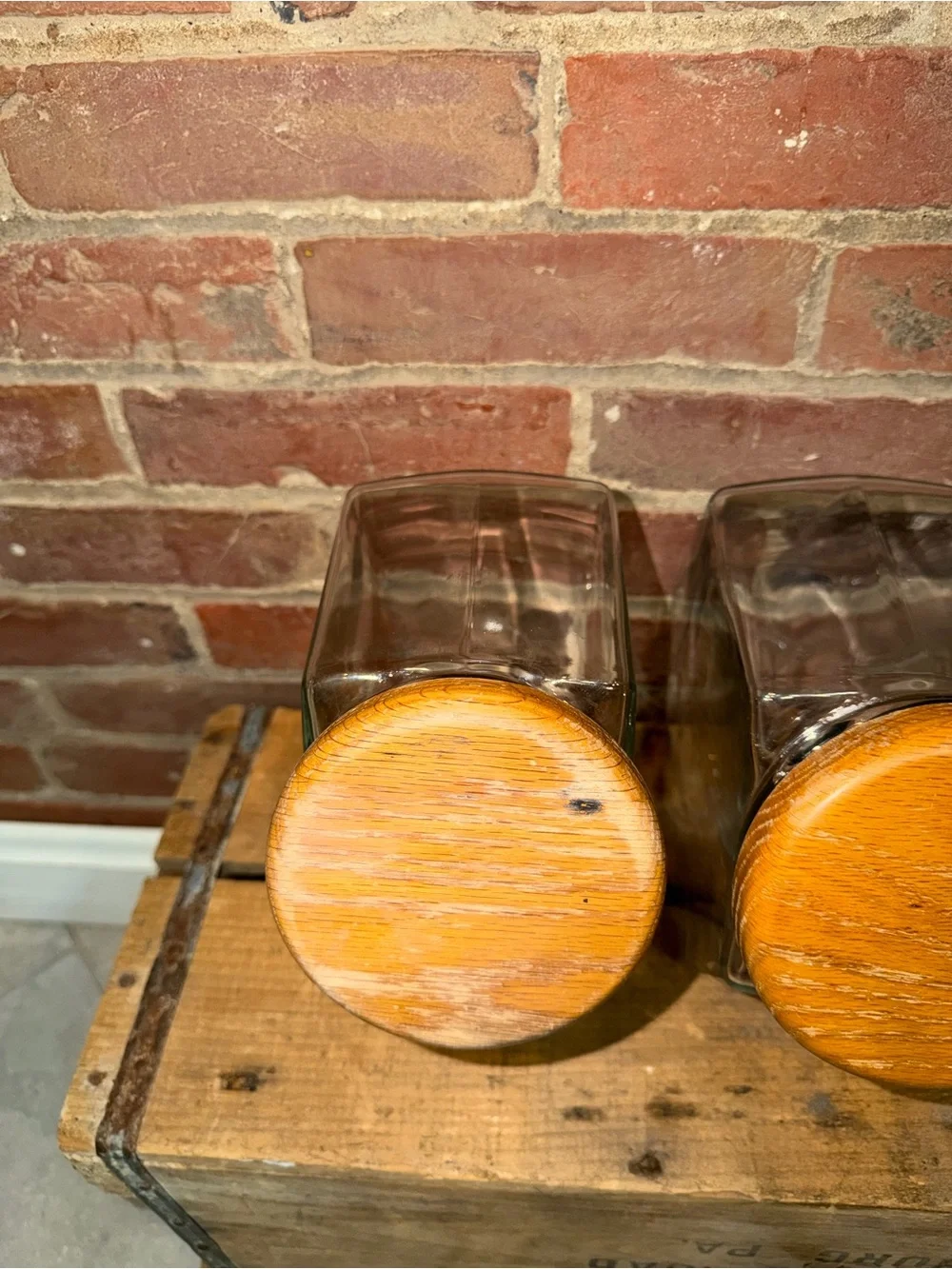 Set of 4 Kitchen Glass Storage Jars with Wood Lids Seal Baking Ingredients